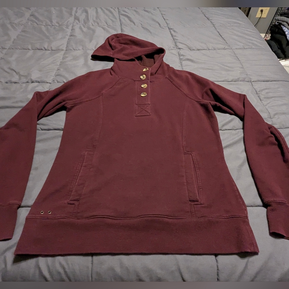 CONVERSE One Star Vintage Burgundy Hooded Sweatshirt with Button Detail Size Med